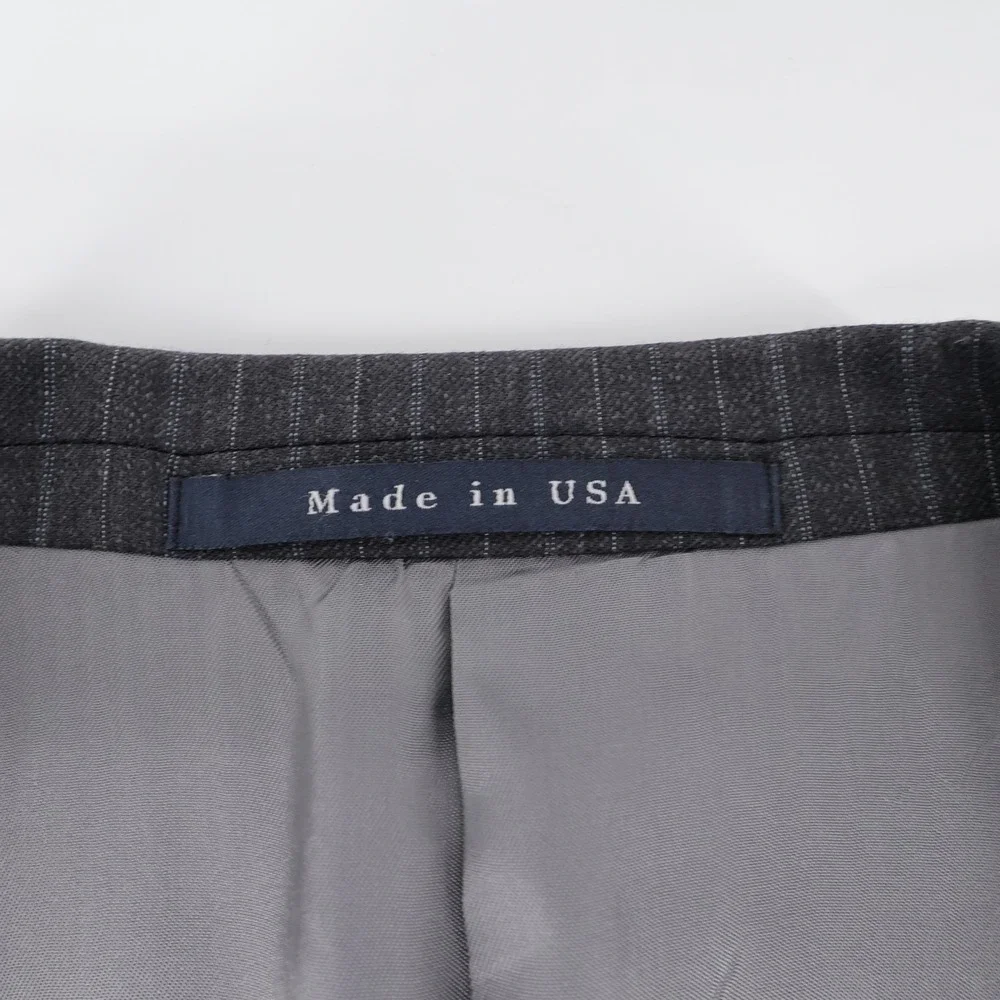 Vintage Burberry London Worsted Wool Pinstripe‎ Blazer Charcoal Grey Mens 44 REG